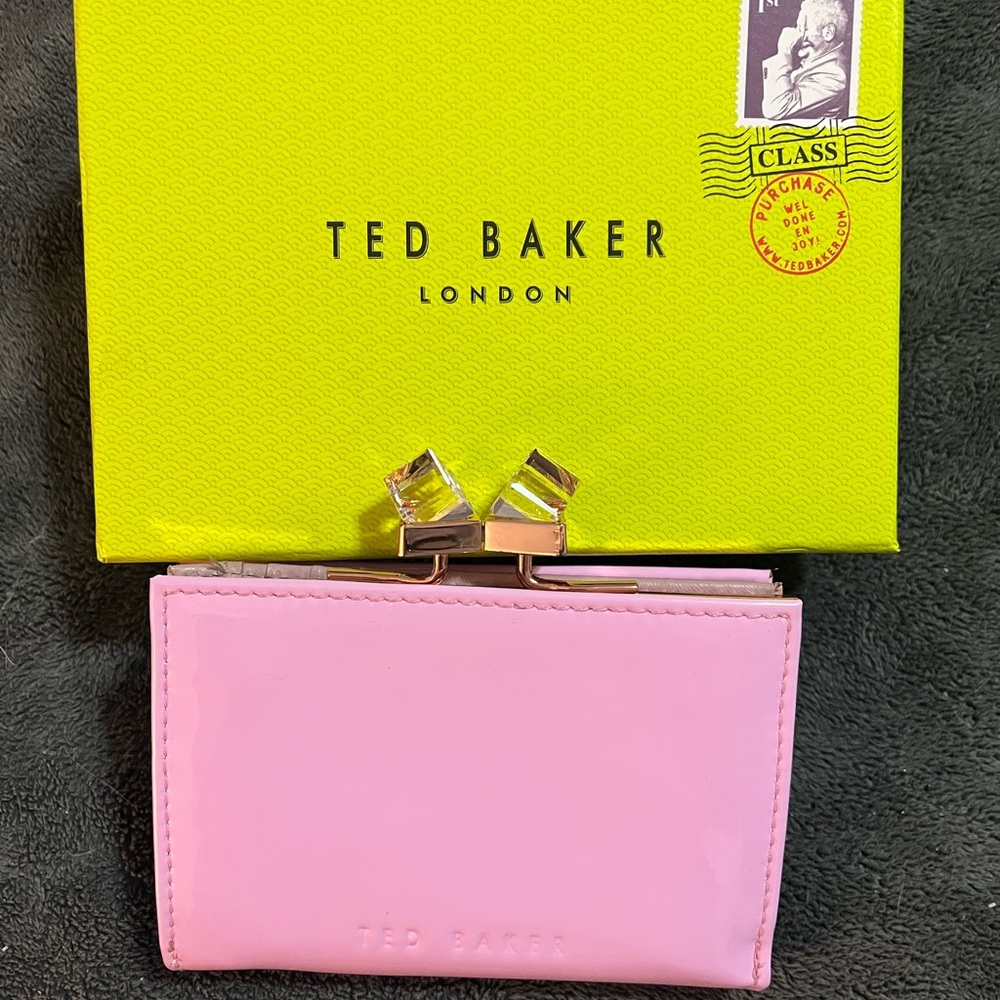 NWT Ted Baker Patent Pink Crystal Popper Wallet
